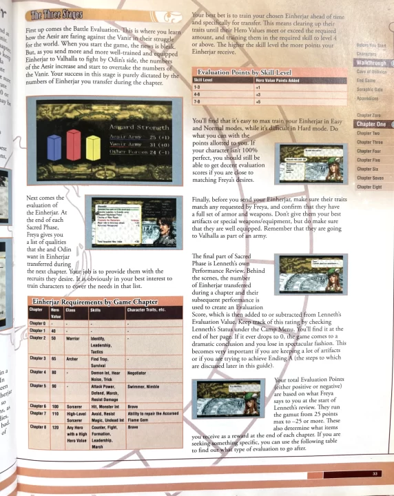 Valkyrie Profile Lenneth Strategy Guide interior explaining Sacred Phase and Evaluation Points