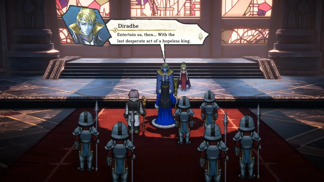 Diradhe confronts a human Markus in the past in Eiyuden Chronicle: Hundred Heroes Story Expansion: The Chapter of Markus.