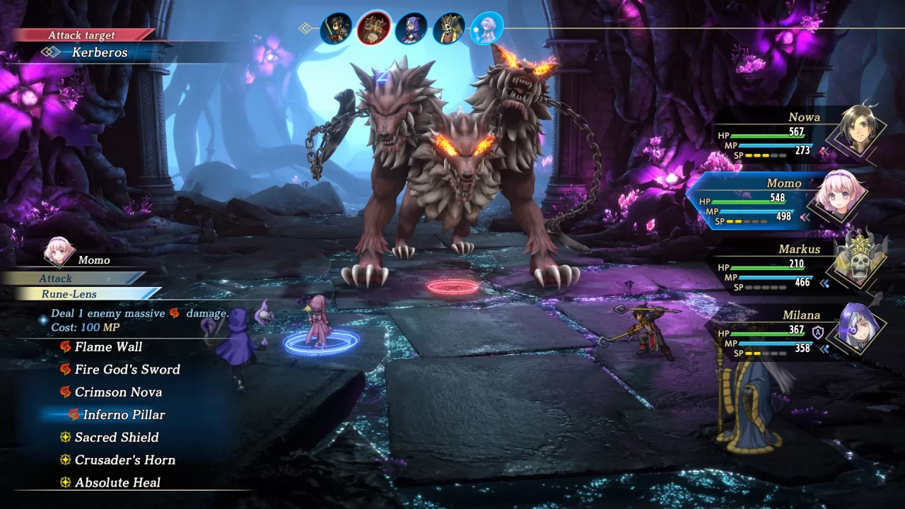 The party battles it out with a fierce boss in Eiyuden Chronicle: Hundred Heroes Story Expansion: The Chapter of Markus.