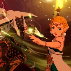 Zelda and Rauru in a dramatic battle in Hyrule Warriors Age of Imprisonment