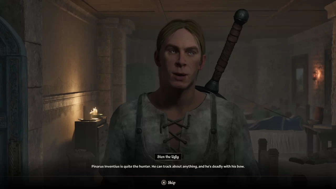 Fighter's Guild member Sten the Ugly talks to the player about local news.