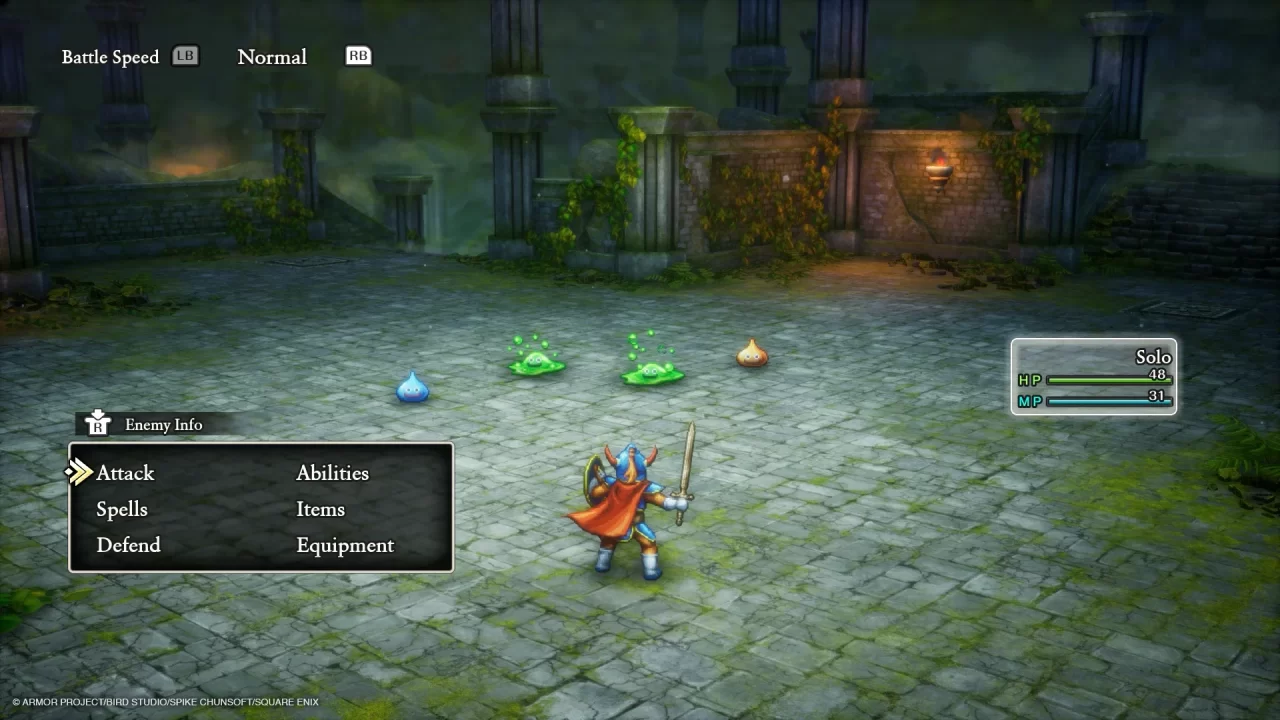 A battle against slimes in Dragon Quest I HD