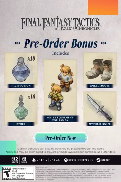 Final Fantasy Tactics: The Ivalice Chronicles Pre-Order Bonus items