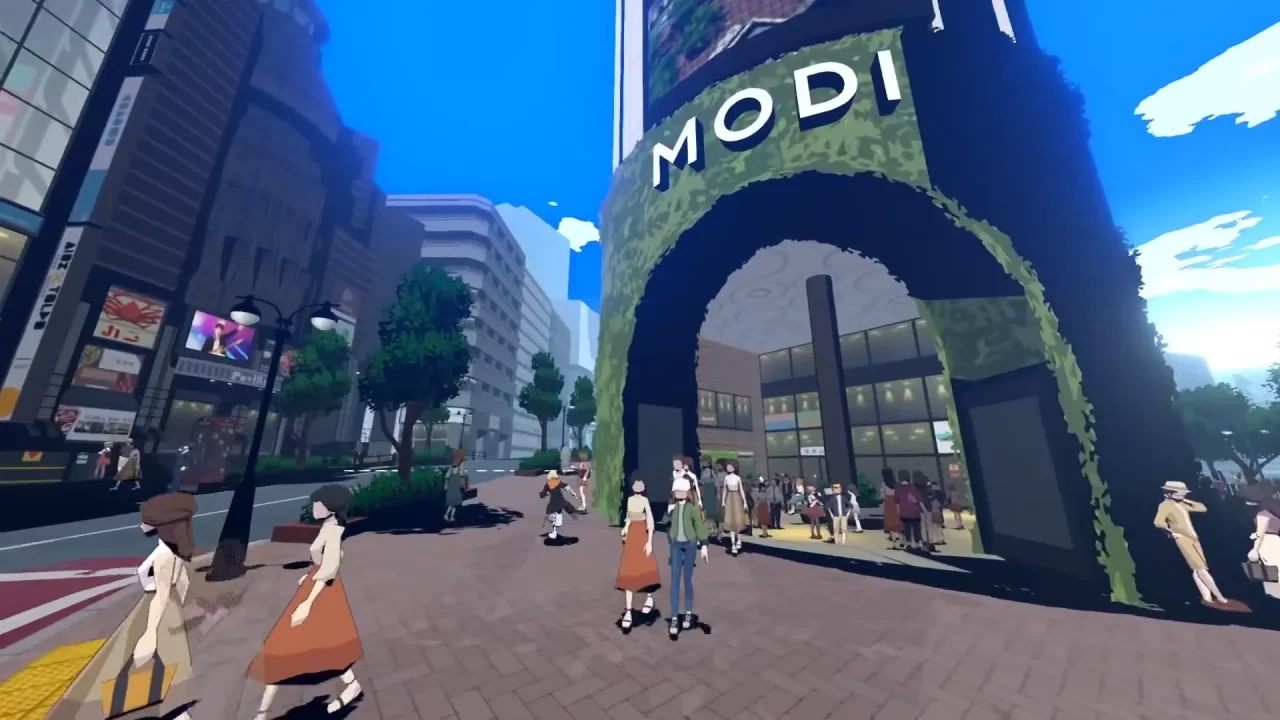 Screenshot of Shibuya's MODI building from Neo: The World Ends With You.