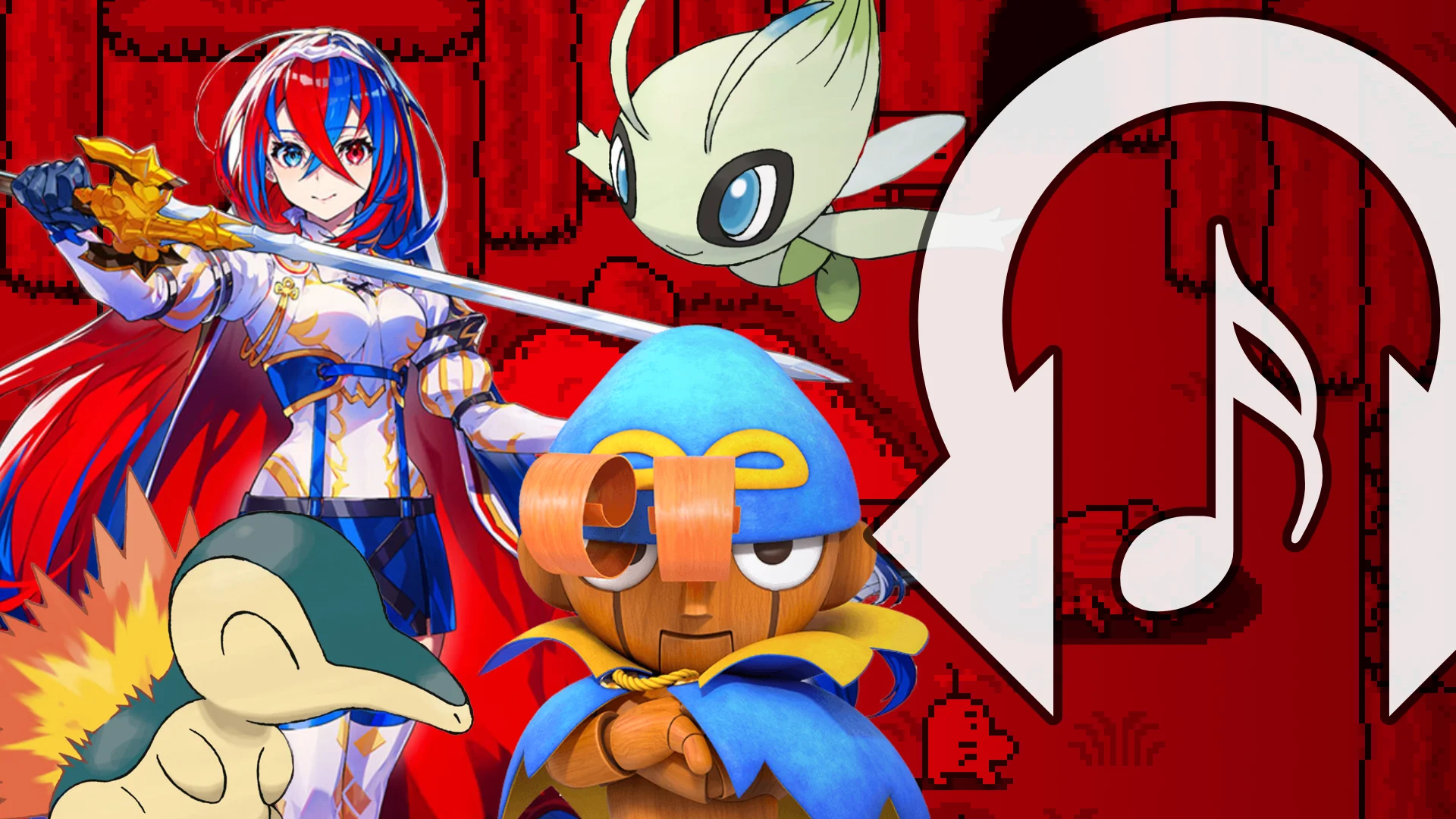 Rhythm Encounter 162 Nintendo Music - characters from Pokemon Gold and Silver, Fire Emblem Engage, Super Mario RPG