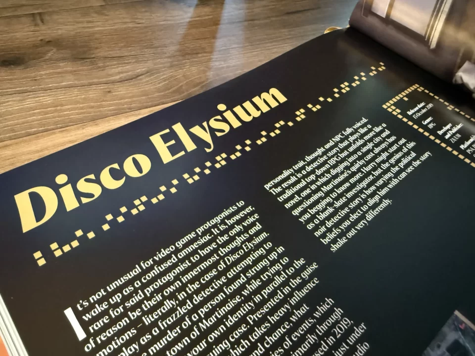 Photo of the text and page title for Disco Elysium in 50 Indie Games that Changed the World