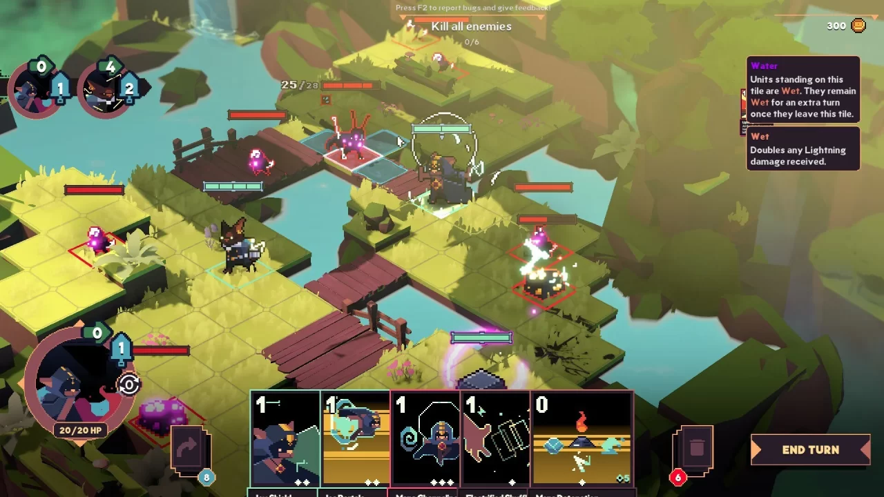 A character in Shuffle Tactics prepares to take their turn by playing the cards in their hand.