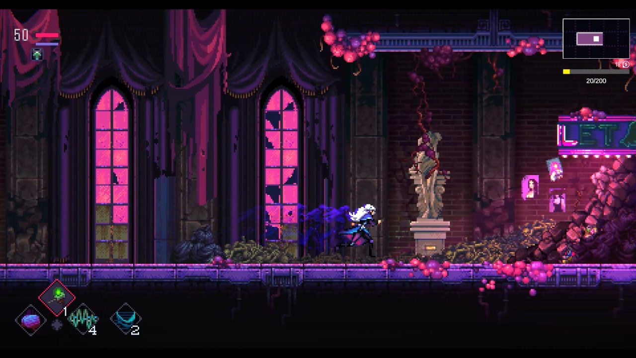 Silent Planet - Elegy of a Dying World screenshot of the protagonist sprinting through a run down hall featuring both gothic and sci-fi elements