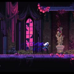 Silent Planet - Elegy of a Dying World screenshot of the protagonist sprinting through a run down hall featuring both gothic and sci-fi elements
