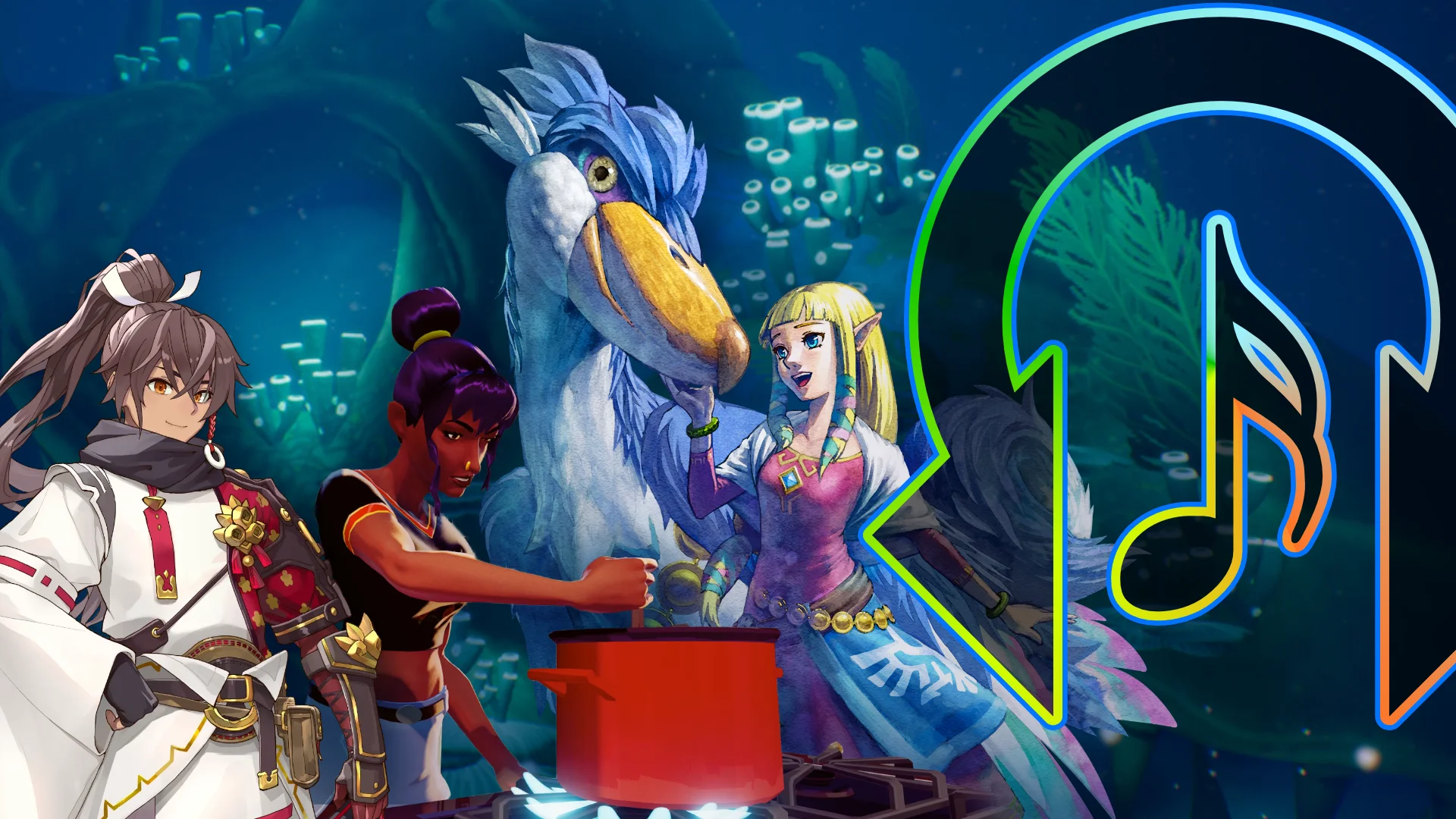 Rhythm Encounter 170 Elemental Music - art from Zelda Skyward Sword, Rune Factory Guardians of Azuma, Thirsty Suitors, Mythic Ocean