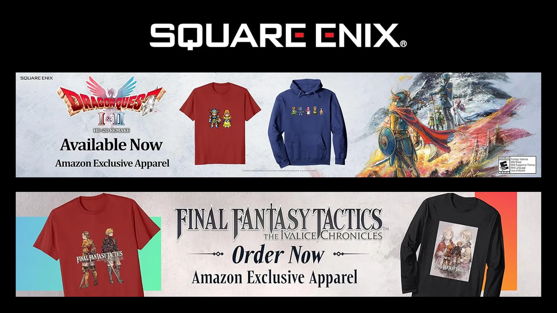 Square Enix Amazon-Exclusive Final Fantasy Tactics and Dragon Quest I&II Apparel