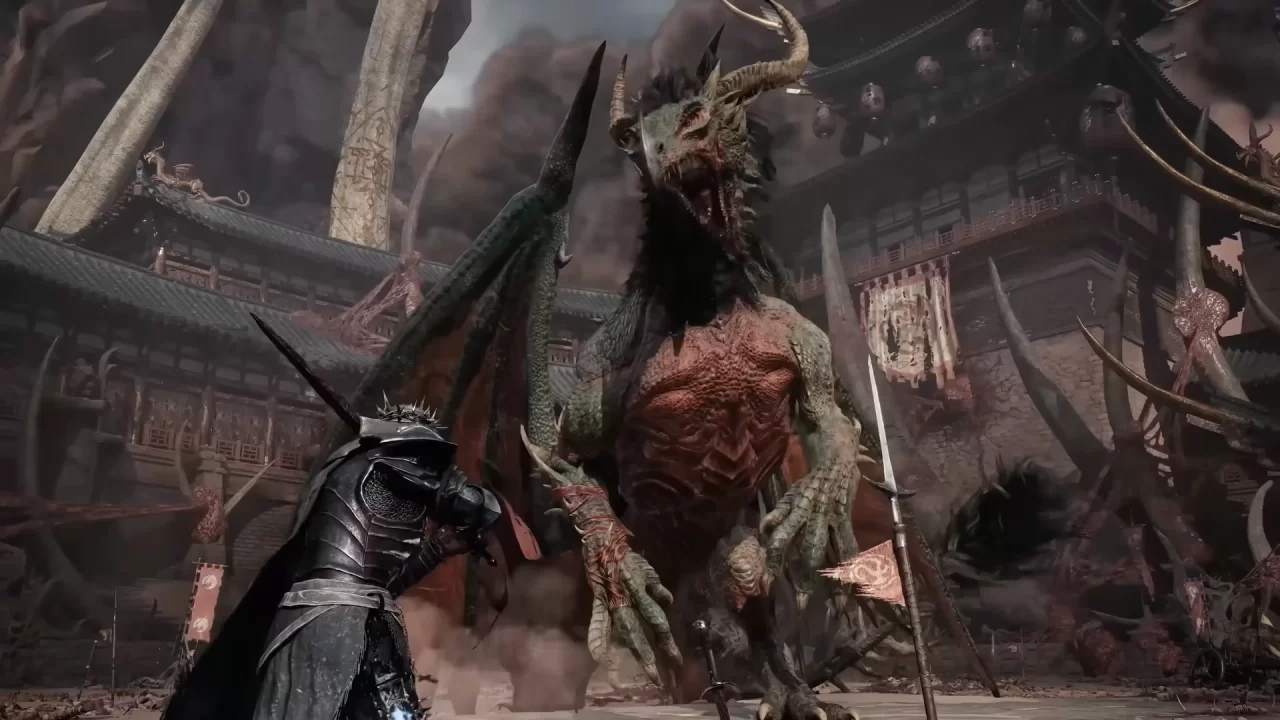 Lords of the Fallen II Screenshot of a player who faces a colossal dragon