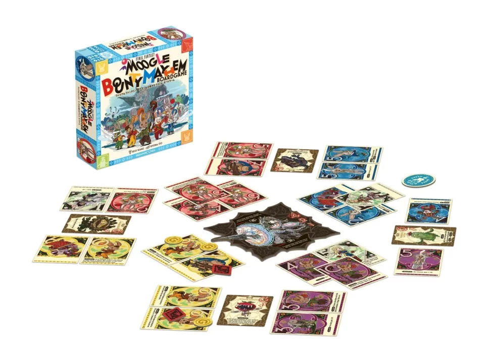 Moogle Bounty Mayhem Board Game Components Over White Backdrop