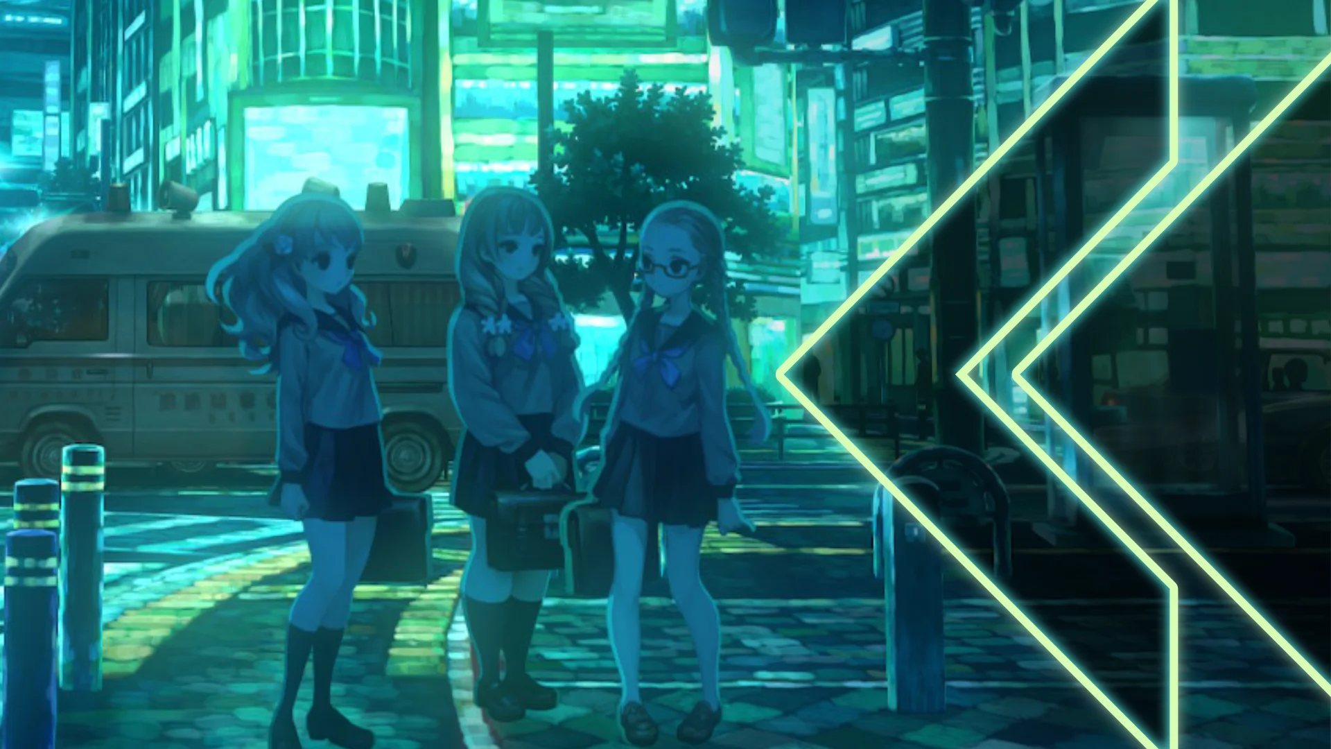Retro Encounter Final Thoughts 13 Sentinels Aegis Rim girls chatting on a city sidewalk at night