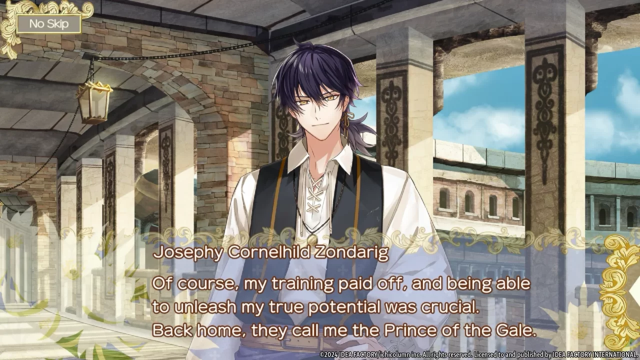 Temirana: The Lucky Princess and the Tragic Knights Screenshot of a dark-haired man named Josephy sharing his pride abut successful training