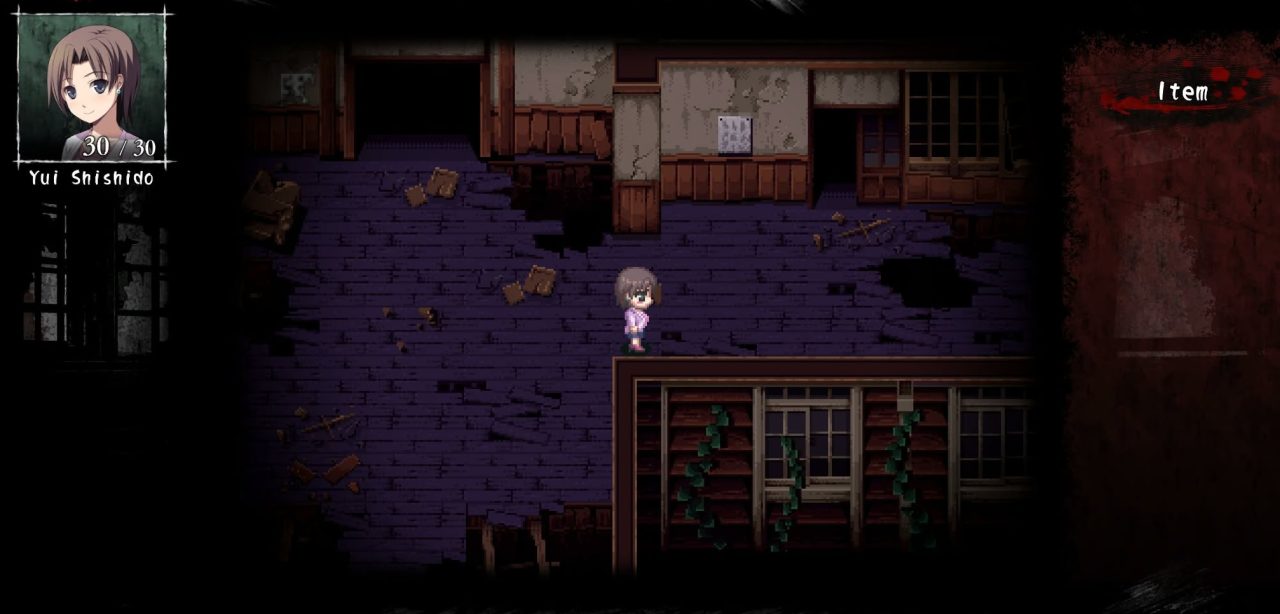 The image shows a teacher Ms Yu Shishido from the game Corpse Party in a hallway of Heavenly Host Elementary School.