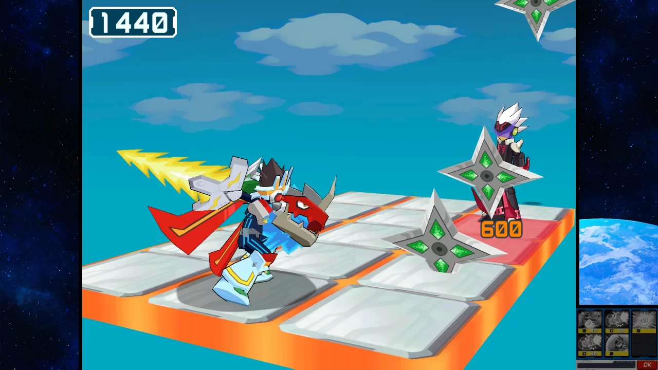 Mega Man Star Force Legacy Collection using a special card to attack on the grid