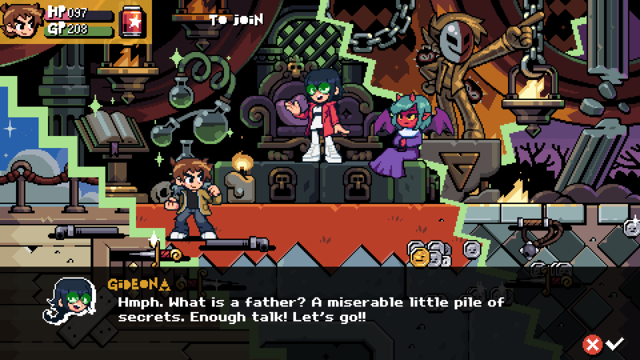 Castlevania-ish preamble to a boss fight in Scott Pilgrim EX. 