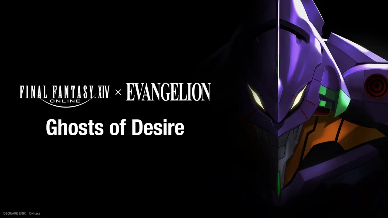 Final Fantasy XIV x Evangelion Ghosts of Desire logo with Evangelion Unit-01