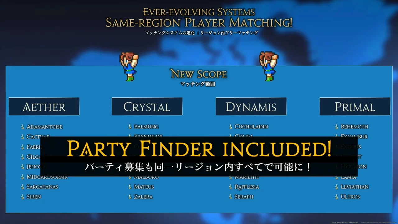 FFXIV Player Matching in 7.5x with player matching across all data centers in a region.