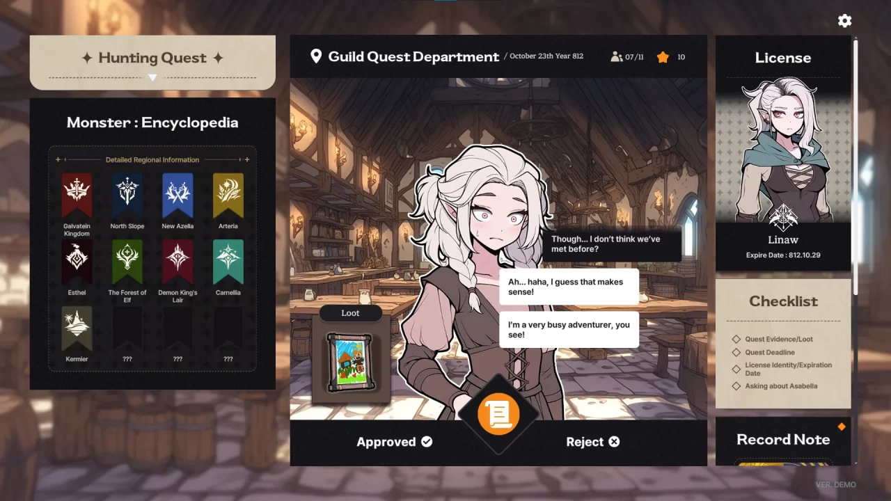 Accepting a quest in Galvatein: Adventurers' Guild.