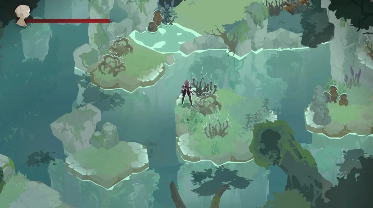 Exploring an overgrown, watery ruin in Lunarium.