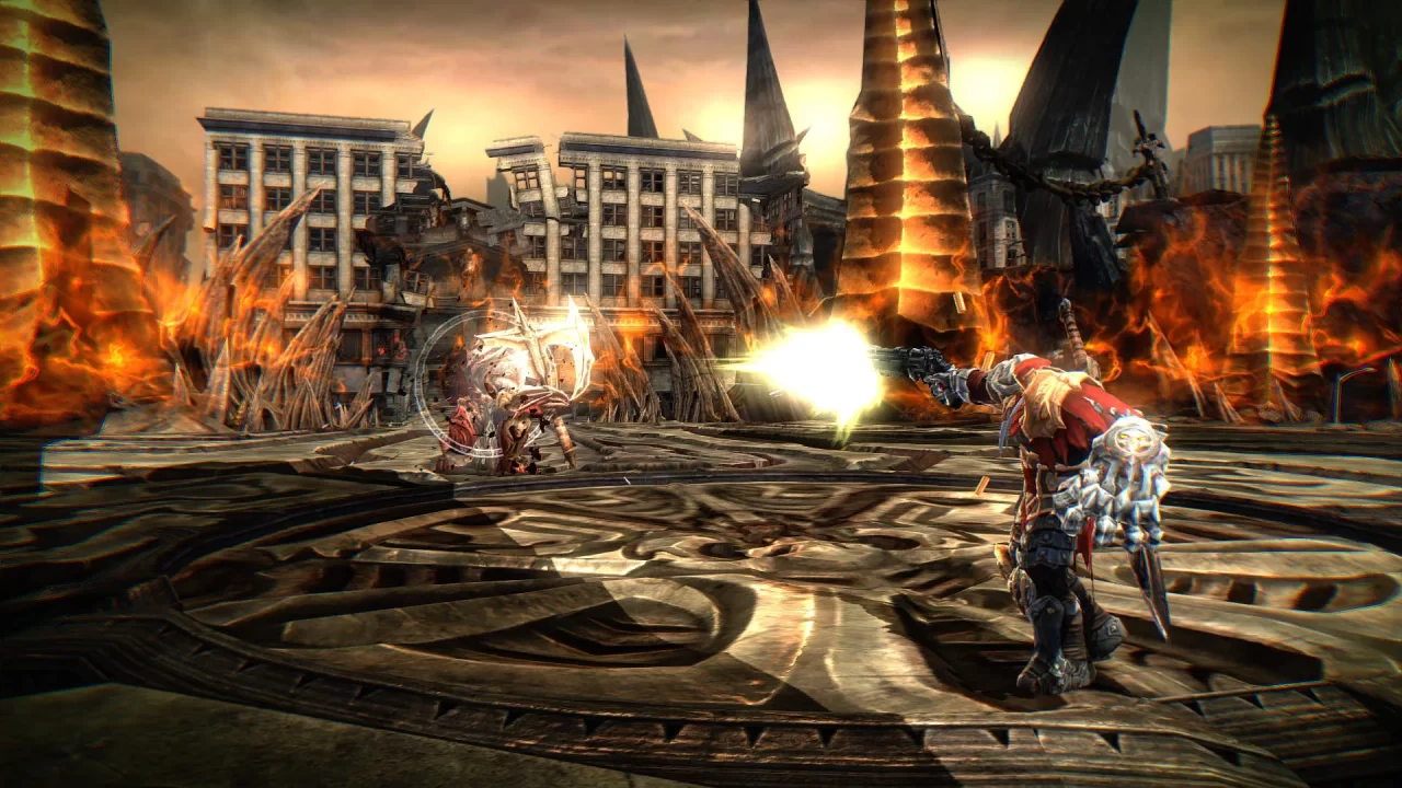 War fires a heavy handgun at an enemy in Darksiders Warmastered Edition