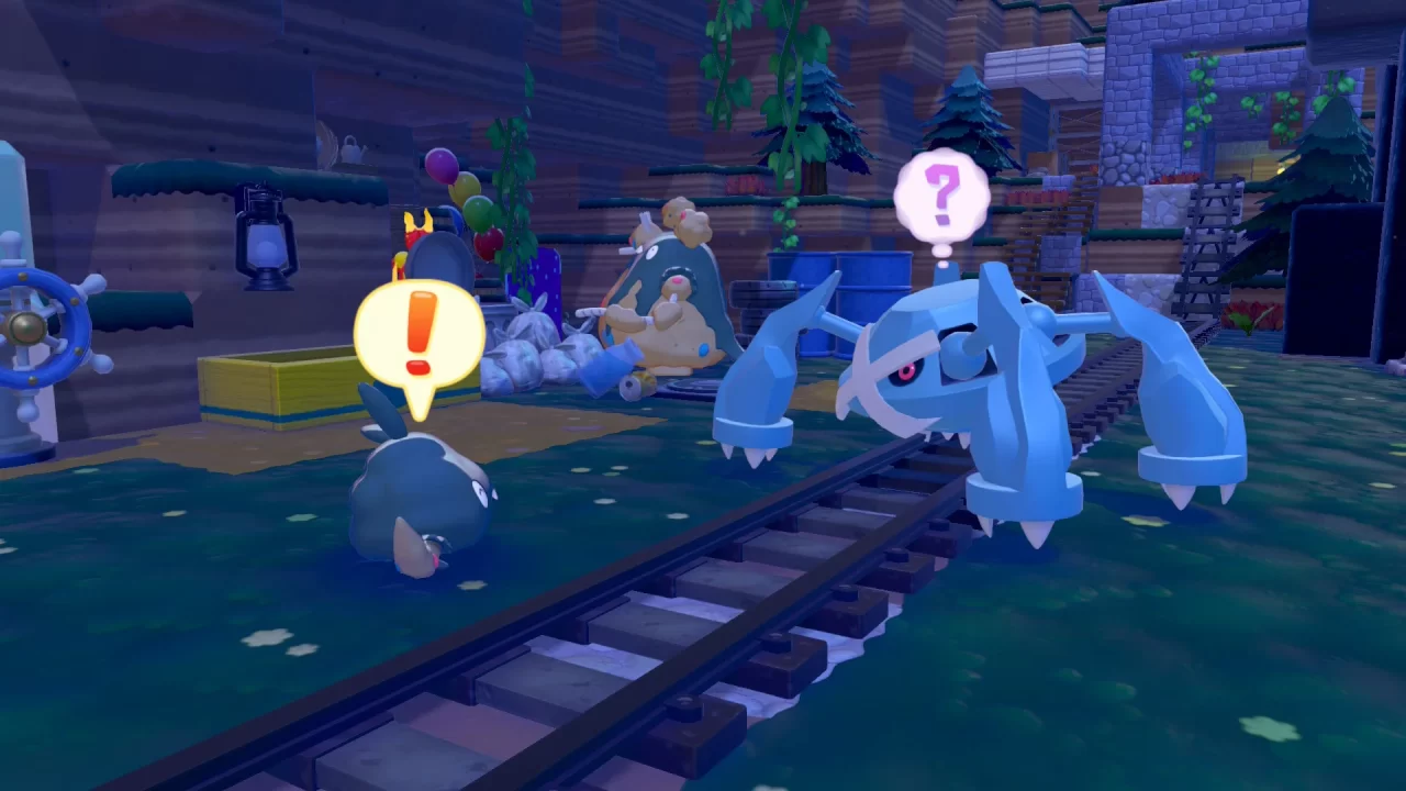 Trubbish and Metagross emote at one another while Garbador recycles trash in the background.