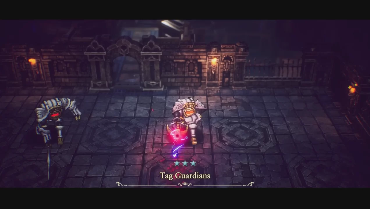 Elliot faces of against two mechanical creatures in a dungeon in The Adventures of Elliot.