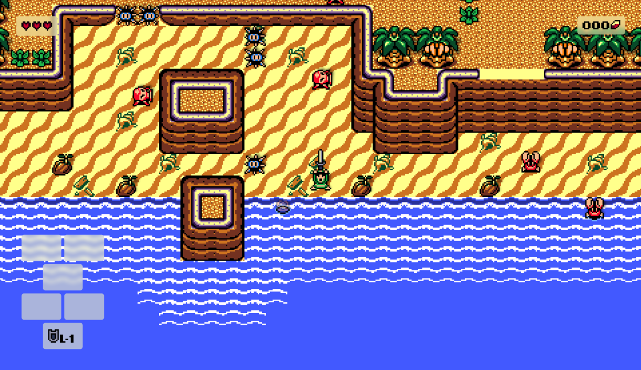 Link finds his sword on a sprawling beach in Link's Awakening DX HD