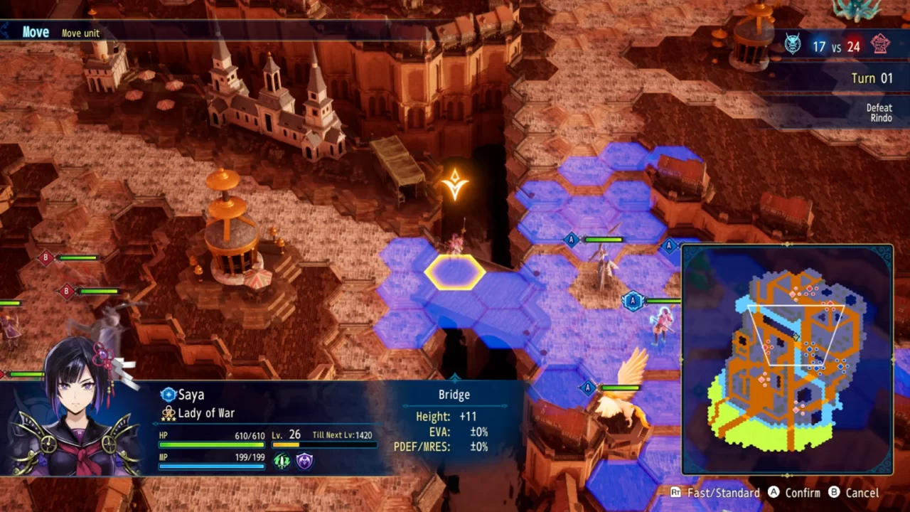 The hexagonal battle grid that fights take place on in Brigandine Abyss.