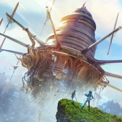 Echoes of Aincrad main artwork with floating castle in the sky with 100 floors