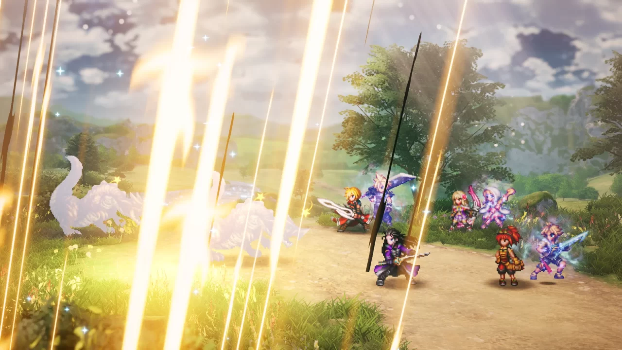 A battle in Final Fantasy Resonance including cameos by Cloud and Tidus