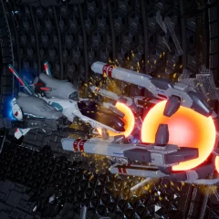 A classic R-Type fighter, with its Force module attached.