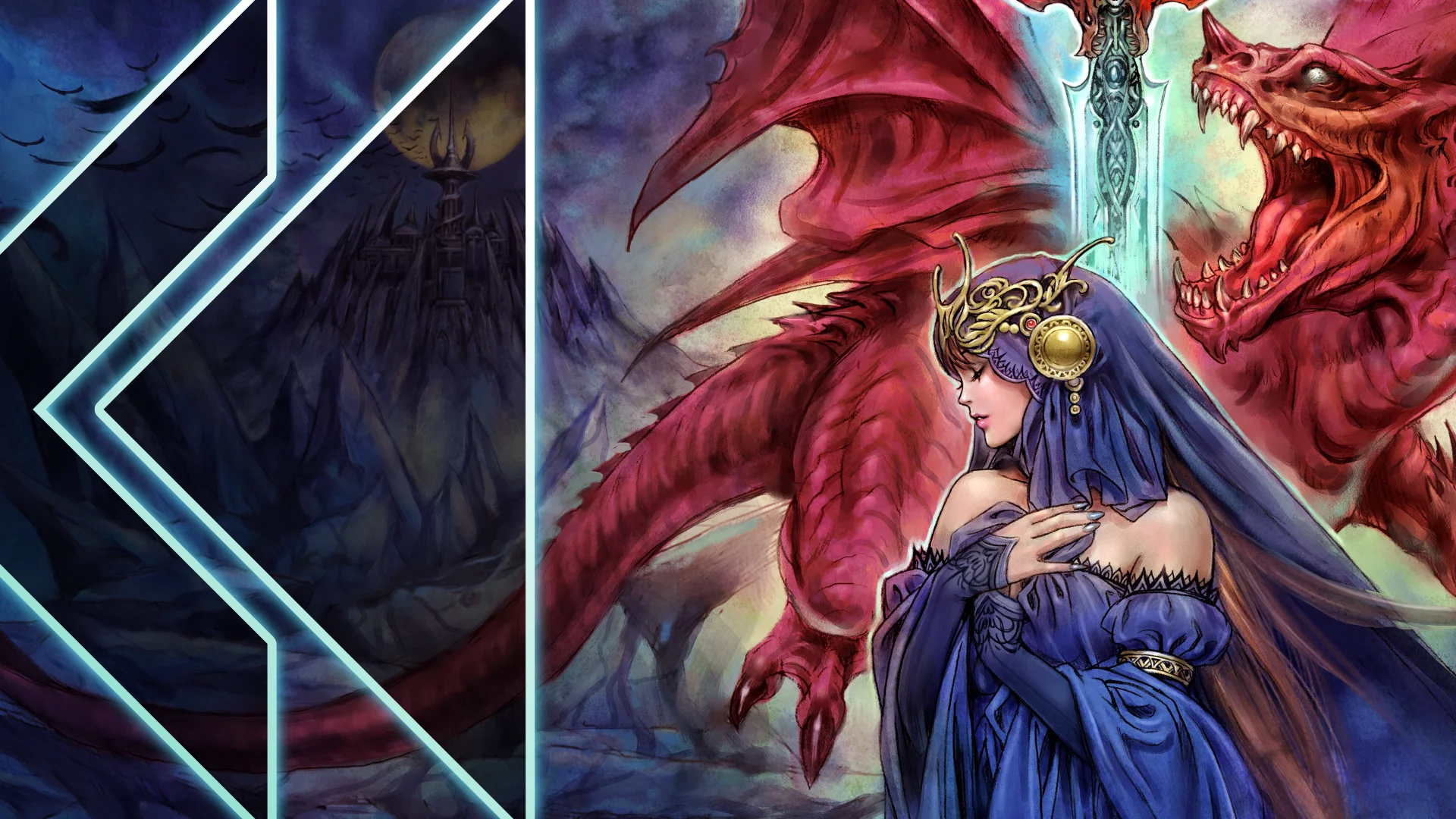 Retro Encounter 488 - Xanadu Next artwork of a woman and a dragon