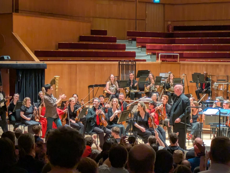 Close up of the orchestra during a rest moment of the concert.