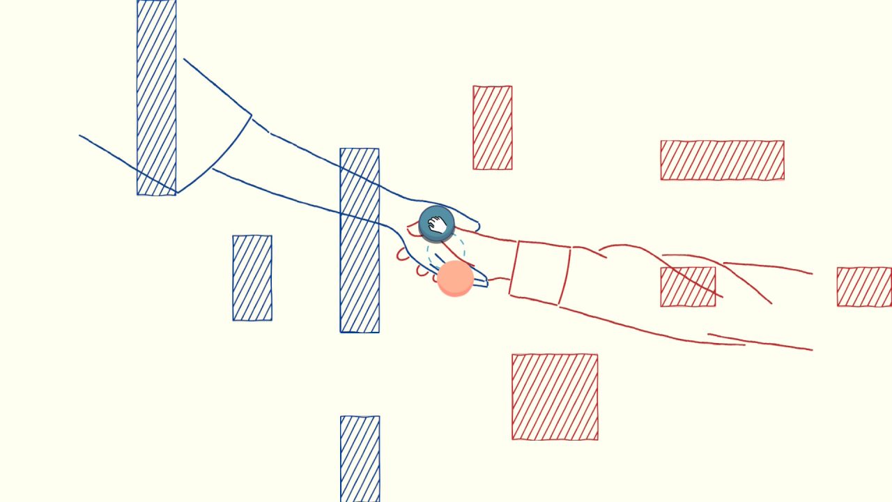 An and Roger screenshot of two hands coming together. Around and on top of the hands are squares of different sizes.