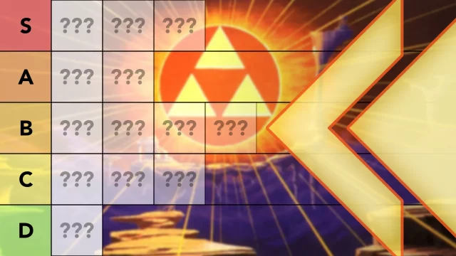 Retro Encounter 490 Legend of Zelda Tier List Graph over artwork of the Triforce
