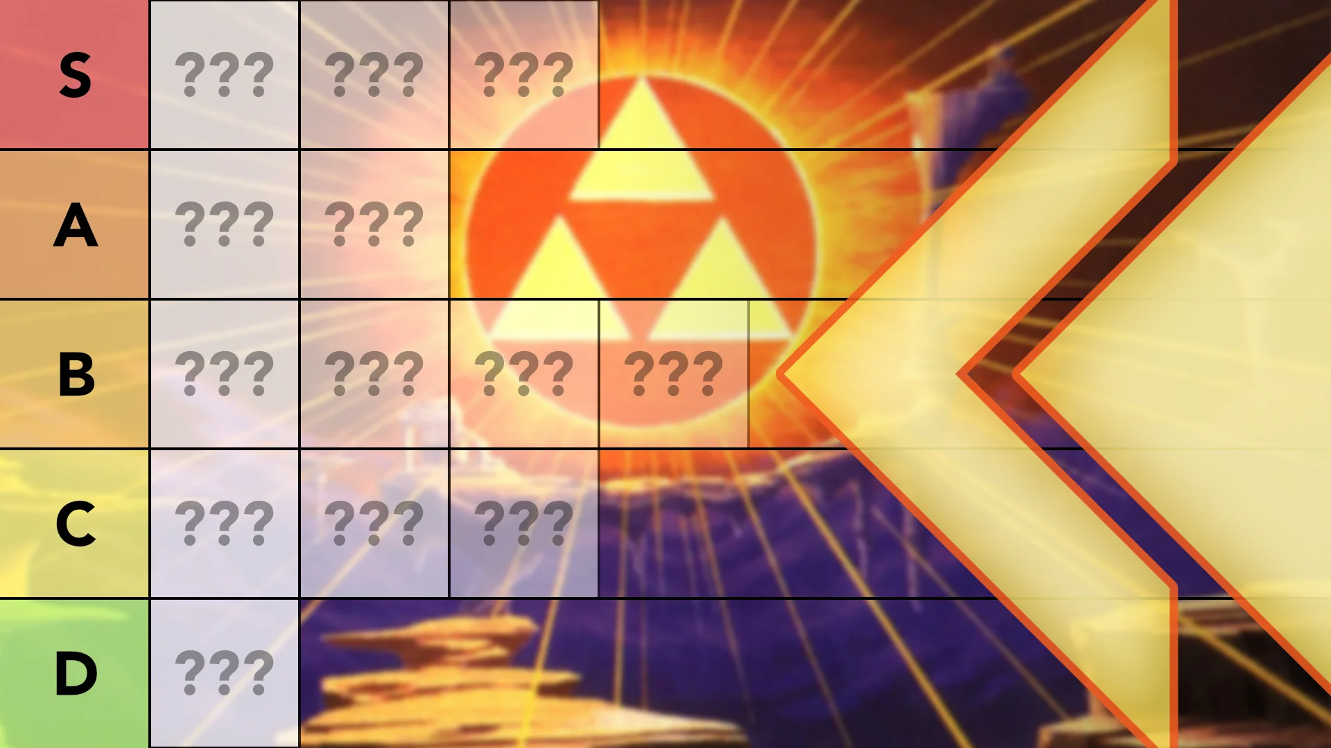 Retro Encounter 490 Legend of Zelda Tier List Graph over artwork of the Triforce