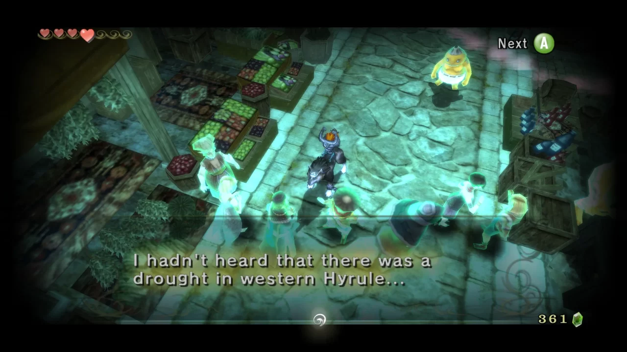 In the Twilight Realm, Link overhears people in town discussing problems with a drought.