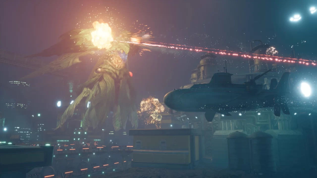 Emerald Weapon firing a laser in Midgar.
