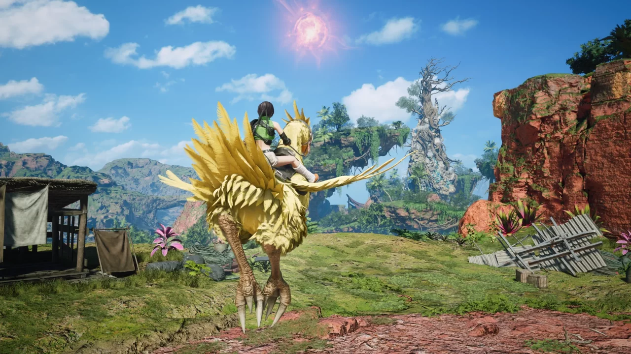Yuffie on a chocobo in Final Fantasy VII Revelation