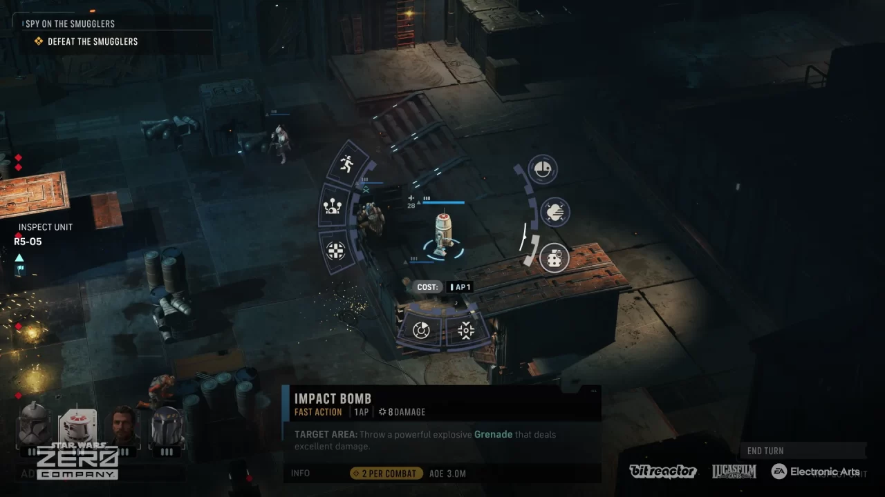 Zero Company Gameplay screenshot with the item interface highlighted and a description of impact bombs.
