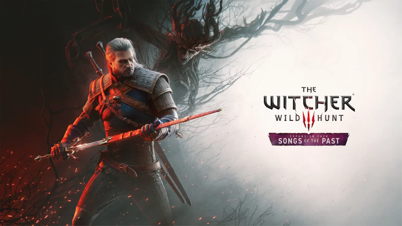The Witcher 3 Wild Hunt Songs of the Past Logo and artwork of Geralt