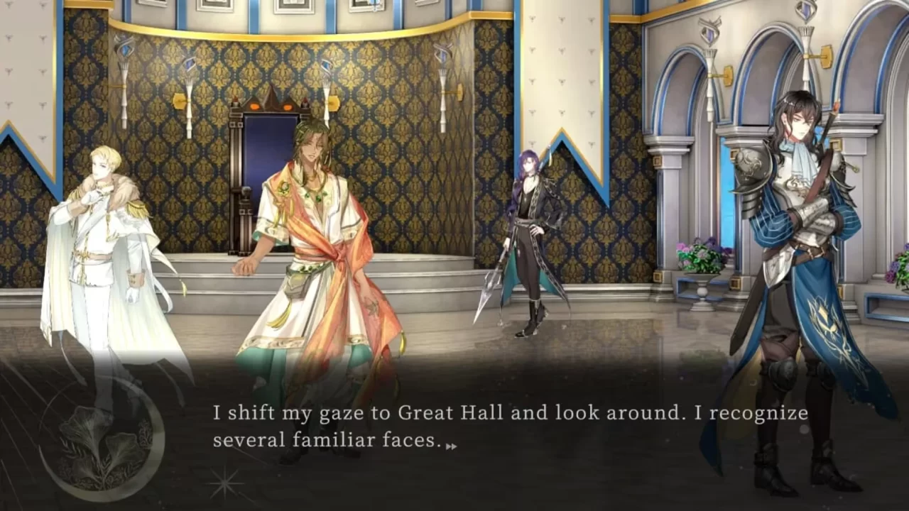 The four love interests are waiting to be talked to in Volontés.