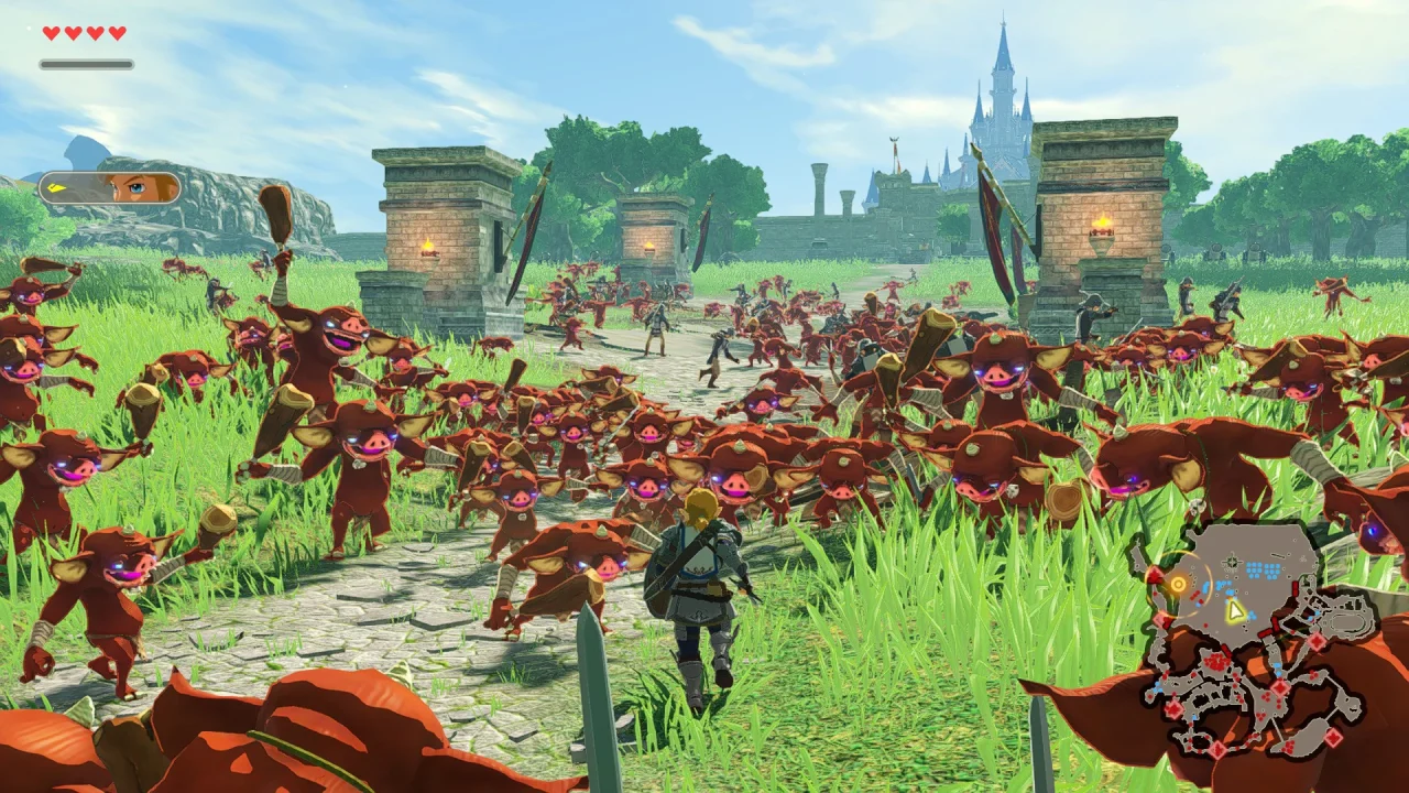 Hyrule Warriors Age of Calamity Definitive Edition Screenshot of Link confronting a horde of Bokoblins
