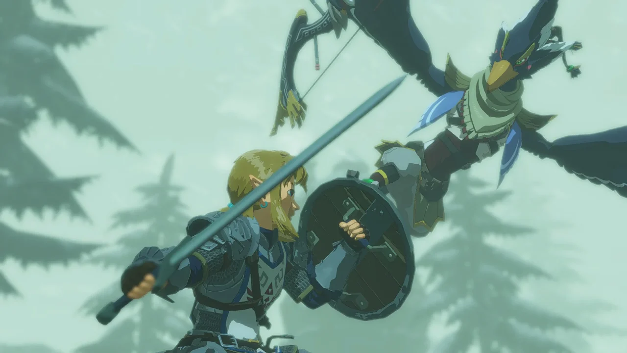 Hyrule Warriors Age of Calamity Definitive Edition Screenshot of Link and Revali charging into battle