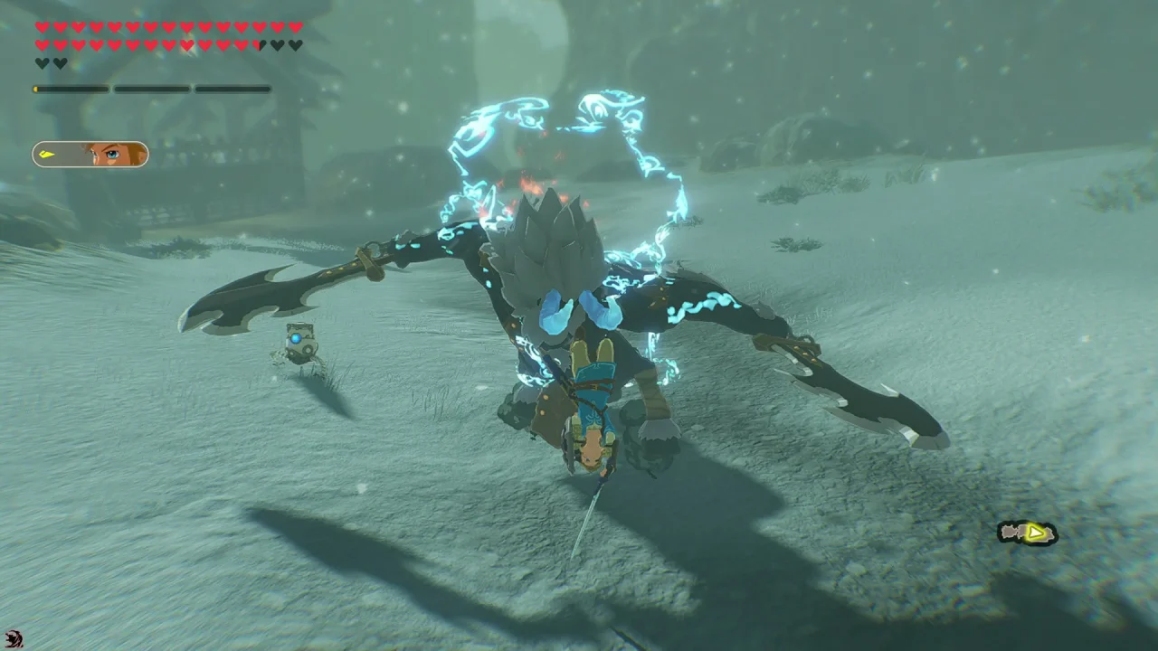 Link vs a Lynel in Hyrule Warriors Age of Calamity Definitive Edition
