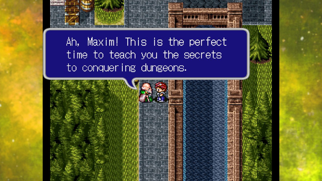 Maxim learning from an older man in Lufia I & II: The Sinistrals Saga