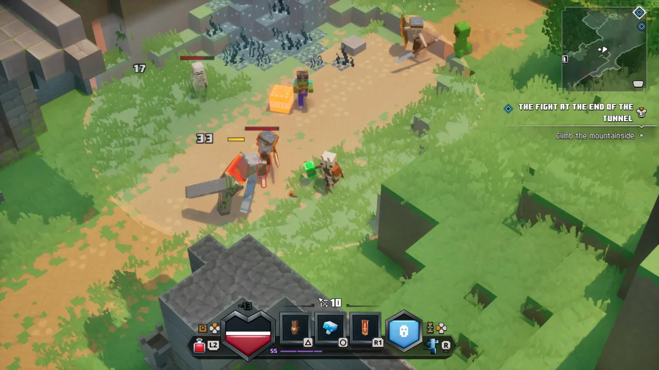 Fighting common mob enemies in Minecraft Dungeons II. 